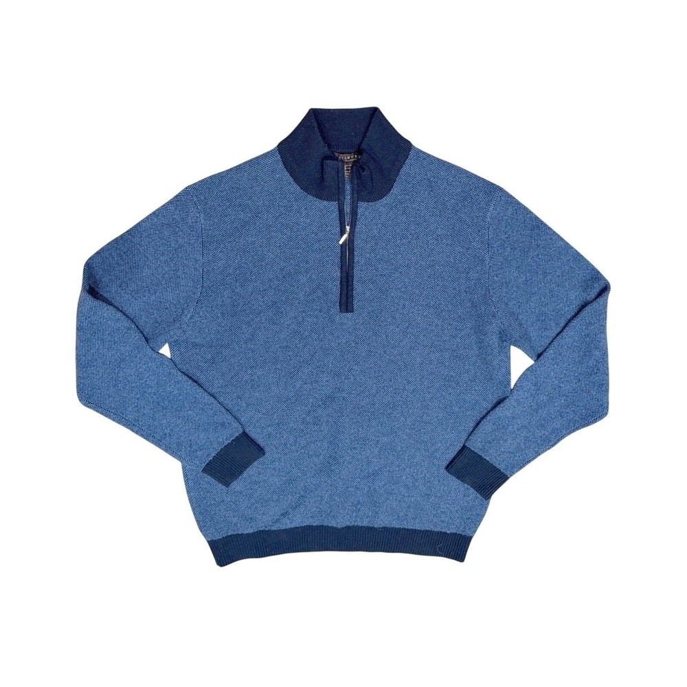 J Hilburn Mens Blue Merino Wool Cashmere 1/4 Zip Knit Sweater M Old Money Preppy